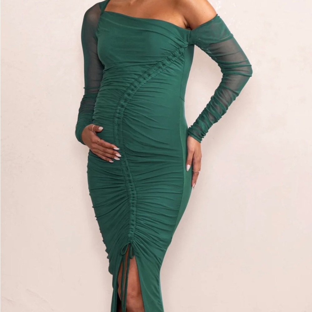 Size 6 Emerald Green Maternity rouche dress Club London